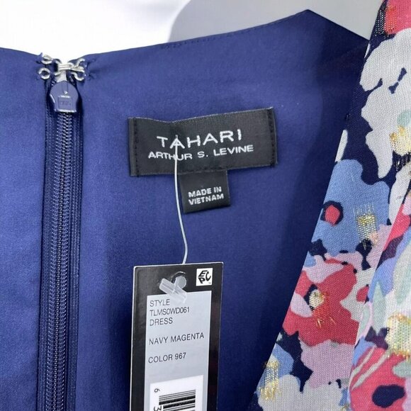 Tahari Womens Navy Vneck Short Sleeve Tiered Multicolor Surplice Dress NEW 2 - Picture 10 of 13